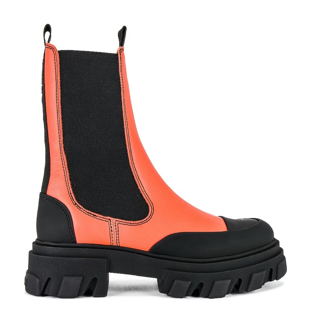 Ganni Cleated Mid Chelsea Boot in Paprika